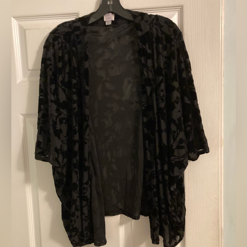 A New Day Sheer Black Velvet Floral Kimono